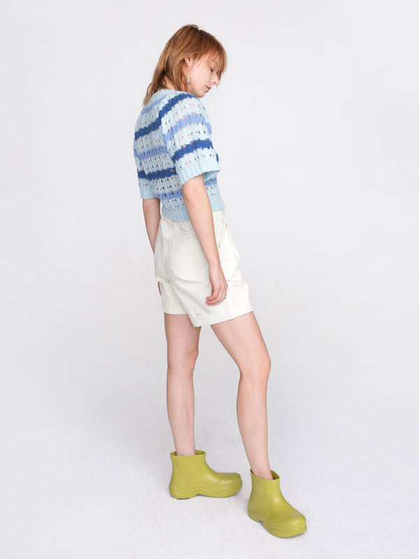 Cubic Striped Cropped Knit T-shirt Pink