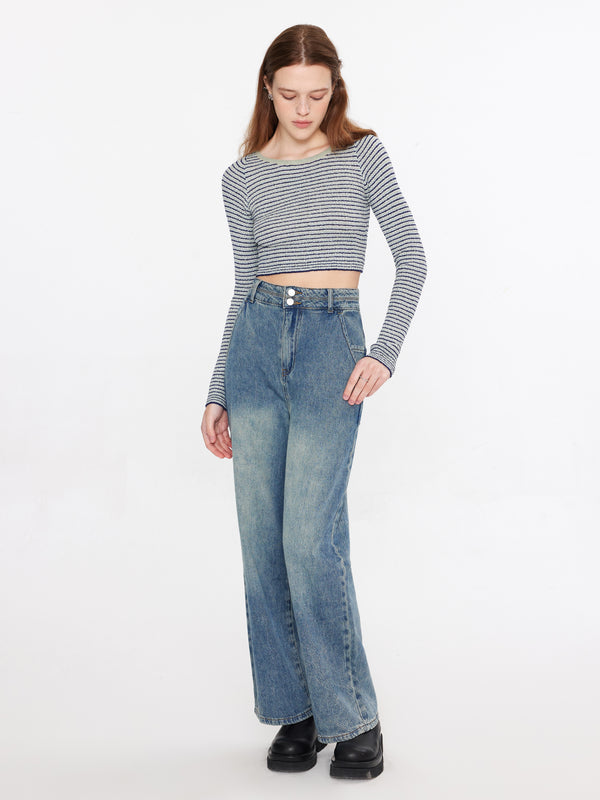 Cubic Striped Fitted Long Sleeve Top Crimson