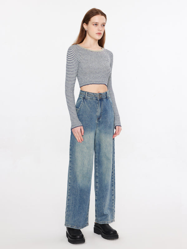 Cubic Striped Fitted Long Sleeve Top Crimson