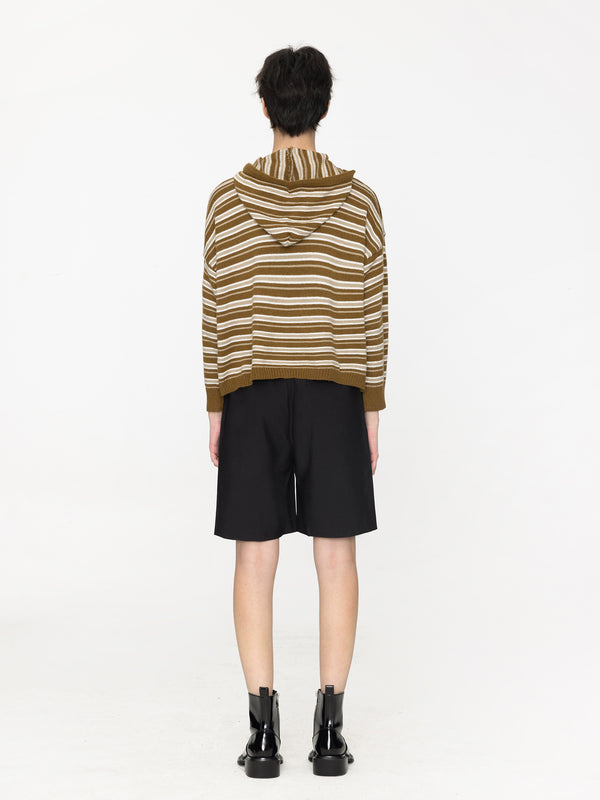 Cubic Striped Hood Knit Cardigan Sienna