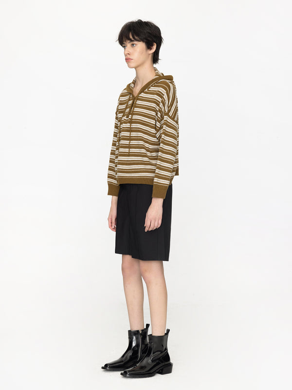 Cubic Striped Hood Knit Cardigan Sienna