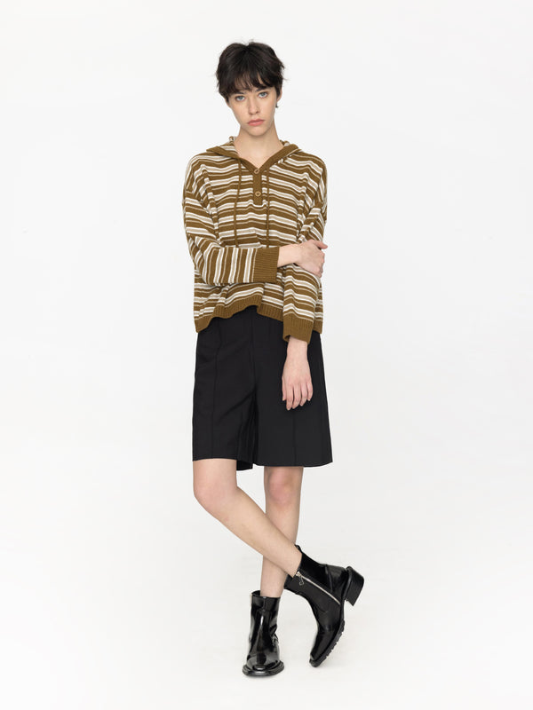 Cubic Striped Hood Knit Cardigan Sienna