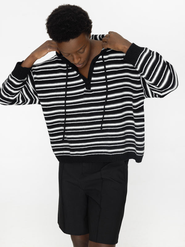 cubic Striped Hood Knit Cardigan Sienna