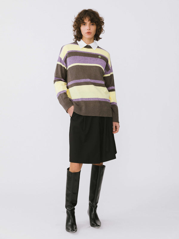 Cubic Striped Knit Sweater Purple