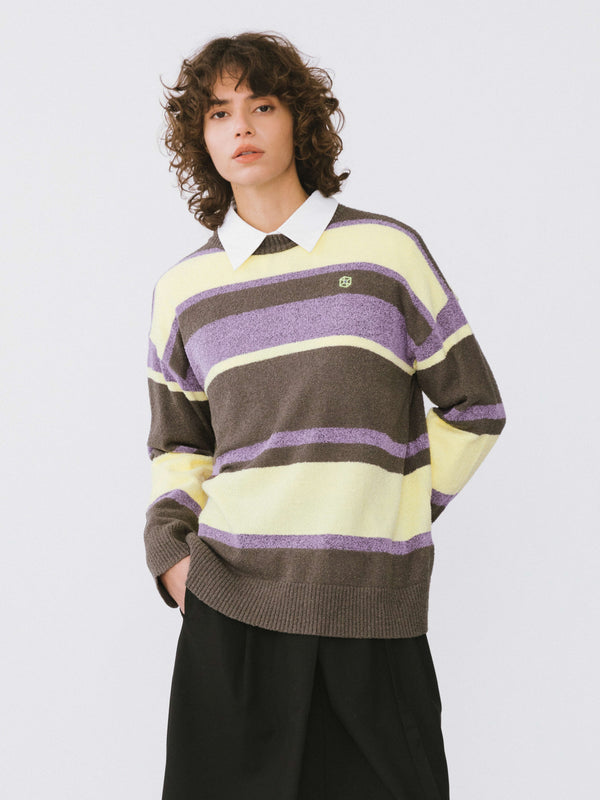 Cubic Striped Knit Sweater Purple