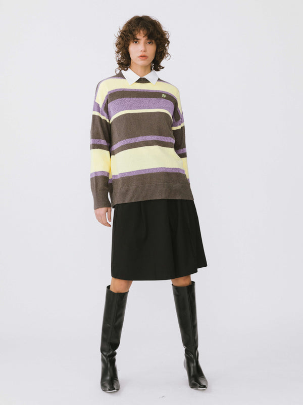 Cubic Striped Knit Sweater Purple