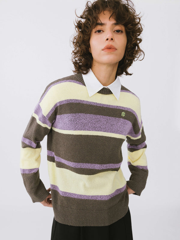 cubic Striped Knit Sweater Purple