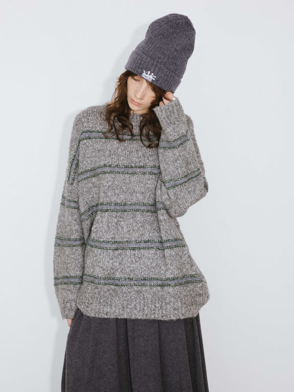 Cubic Striped Long Oversized Sweater Gray