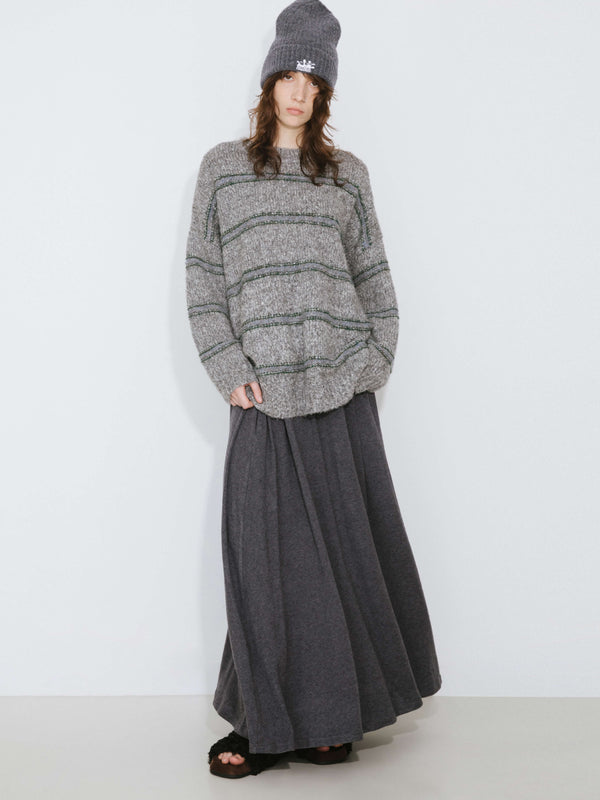 Cubic Striped Long Oversized Sweater Gray