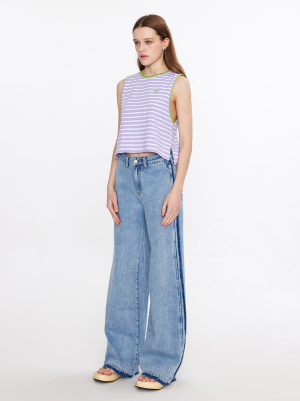 Cubic Striped Loose Fit Tank Top Purple