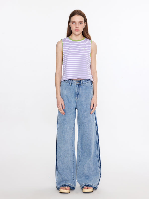 Cubic Striped Loose Fit Tank Top Purple