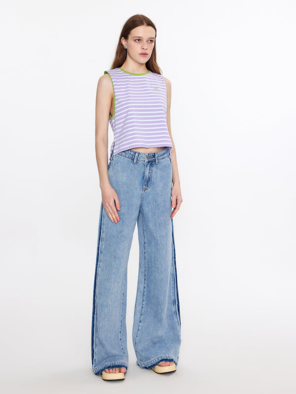 Cubic Striped Loose Fit Tank Top Purple