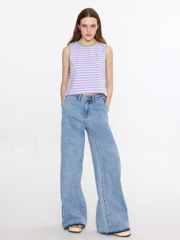 cubic Striped Loose Fit Tank Top Purple