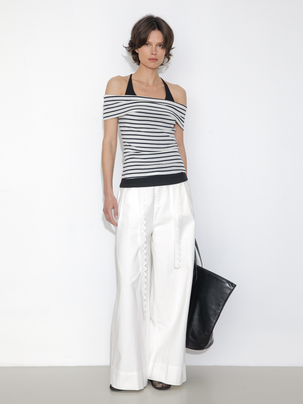 cubic Striped Off-Shoulder Short-Sleeve Top Red