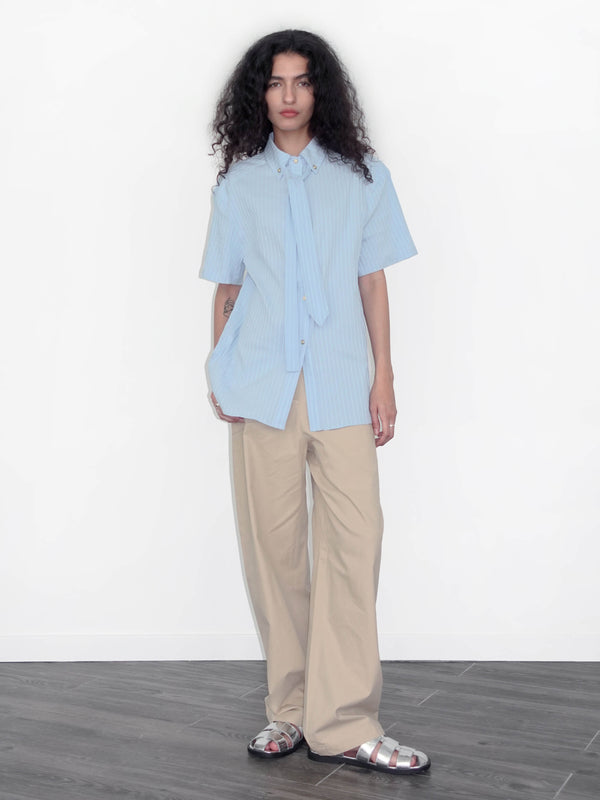 Cubic Striped Textured Loose T-Shirt Blue