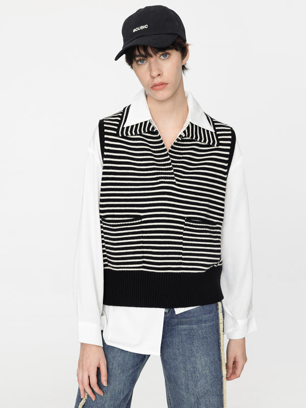 Cubic Striped Thin Knit Vest Sienna