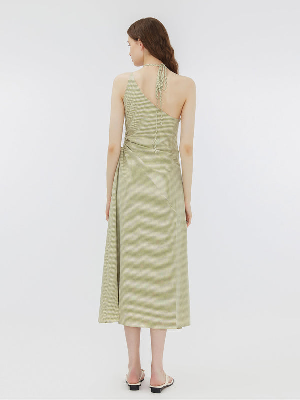 Cubic Striped Triple Strap Woven Midi Dress Green