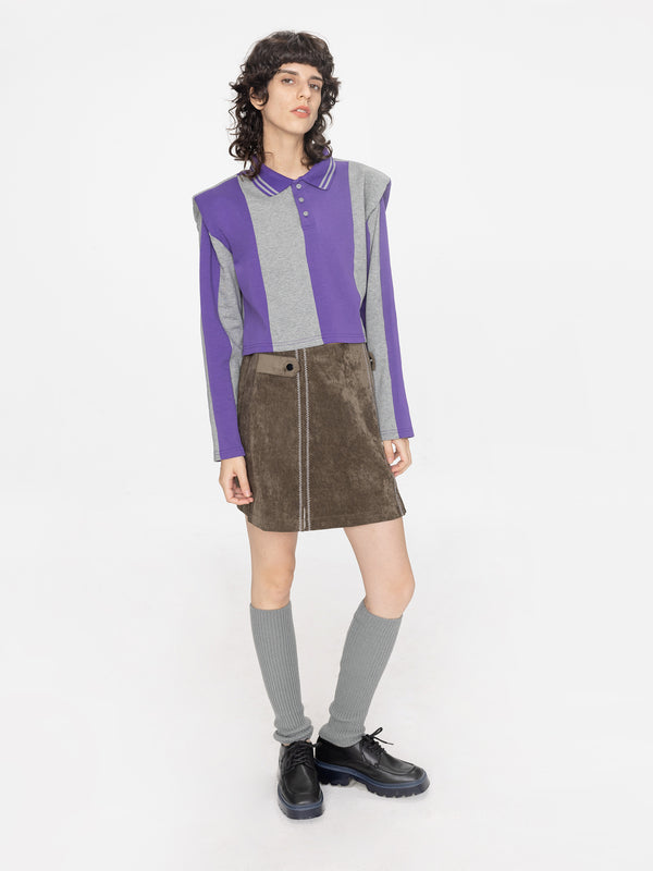 Cubic Suede A-line Mini Skirt Coffee