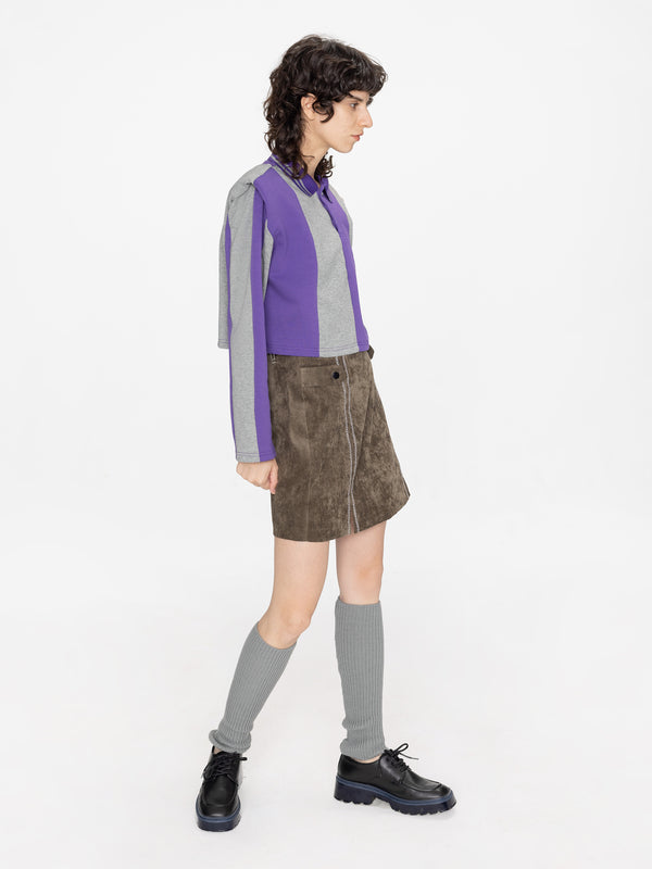 Cubic Suede A-line Mini Skirt Coffee