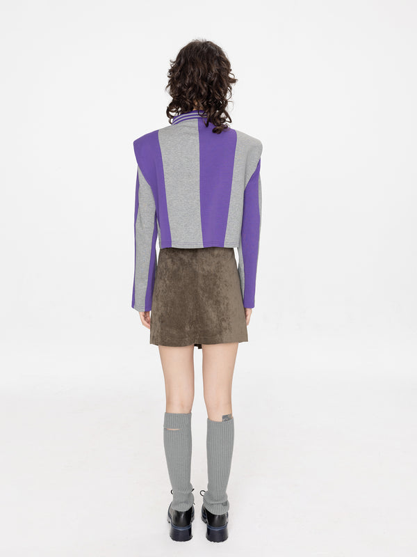 Cubic Suede A-line Mini Skirt Coffee