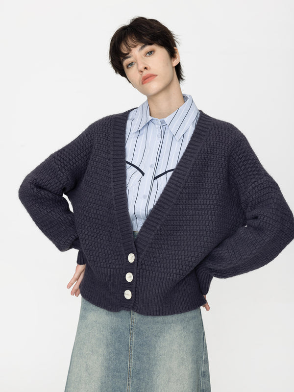 Cubic Super Low V-neck Knit Cardigan Yellow