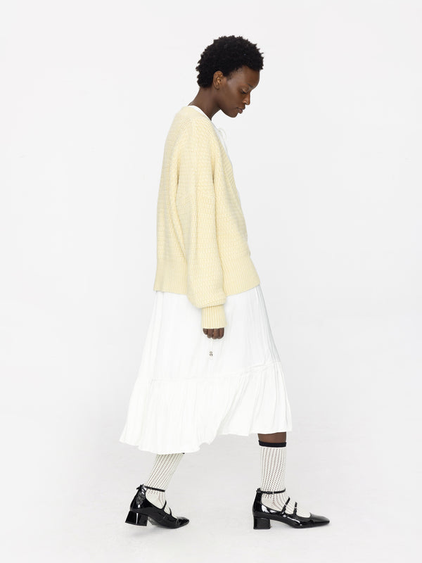 Cubic Super Low V-neck Knit Cardigan Yellow