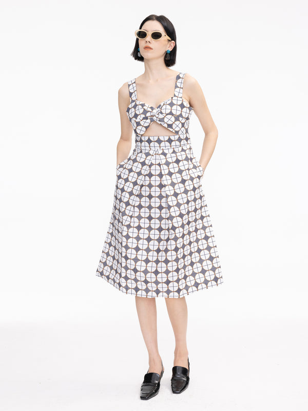 Cubic Sweetheart Neckline Cut Out Dress Navy