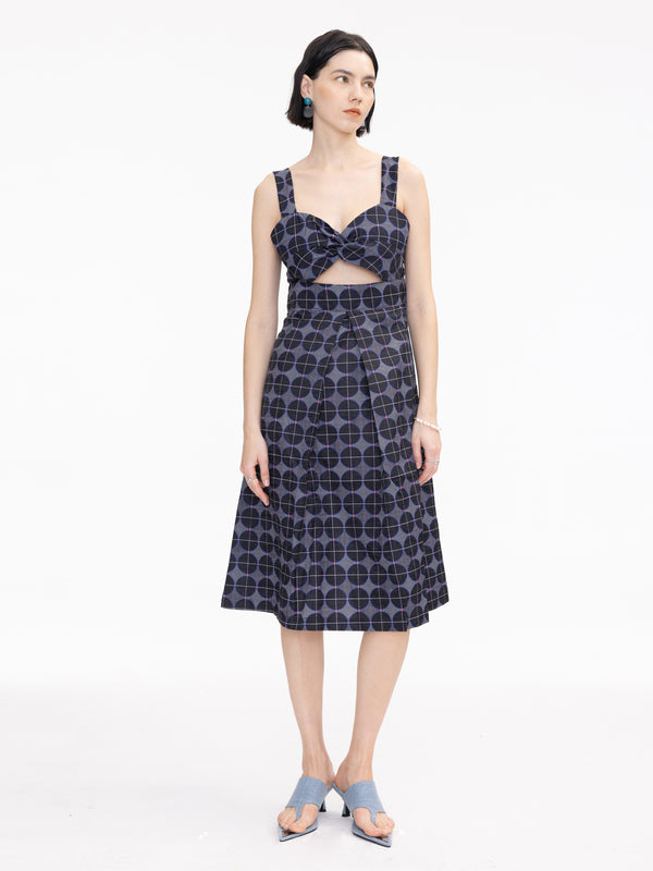 Cubic Sweetheart Neckline Cut Out Dress Navy