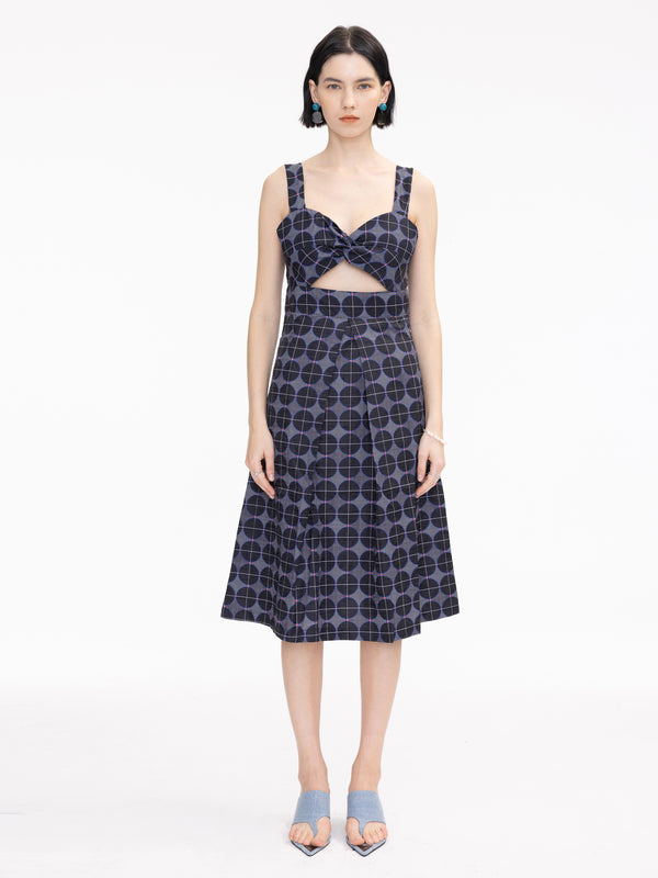 Cubic Sweetheart Neckline Cut Out Dress Navy