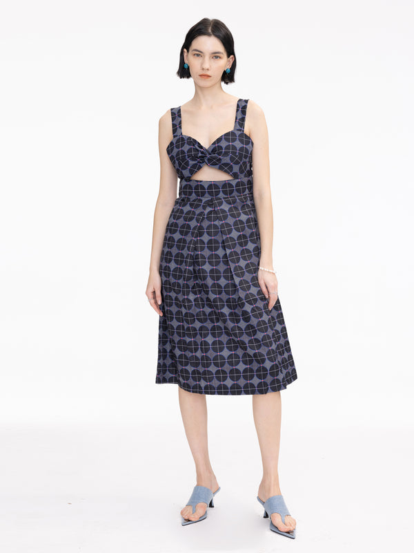 cubic Sweetheart Neckline Cut Out Dress Navy