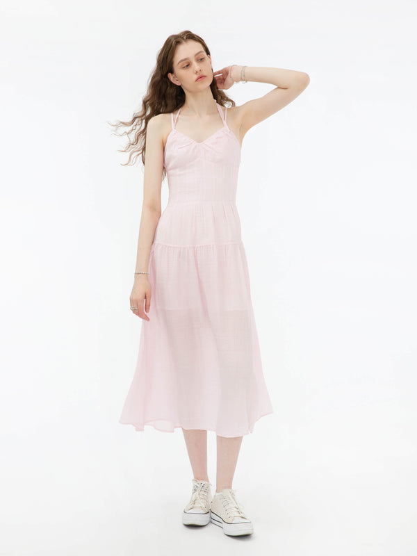 Cubic Sweetheart Sheer Midi Dress Pink