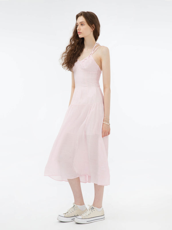 Cubic Sweetheart Sheer Midi Dress Pink