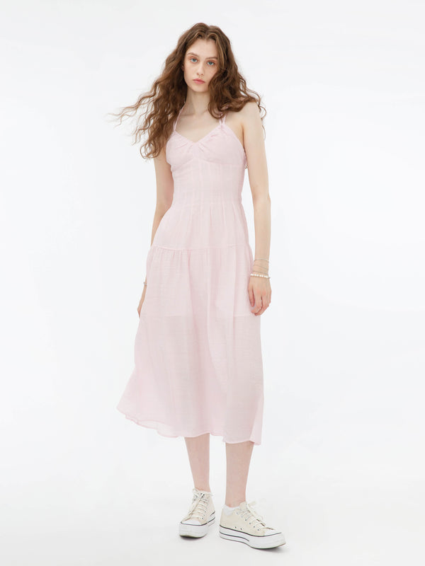 cubic Sweetheart Sheer Midi Dress Pink