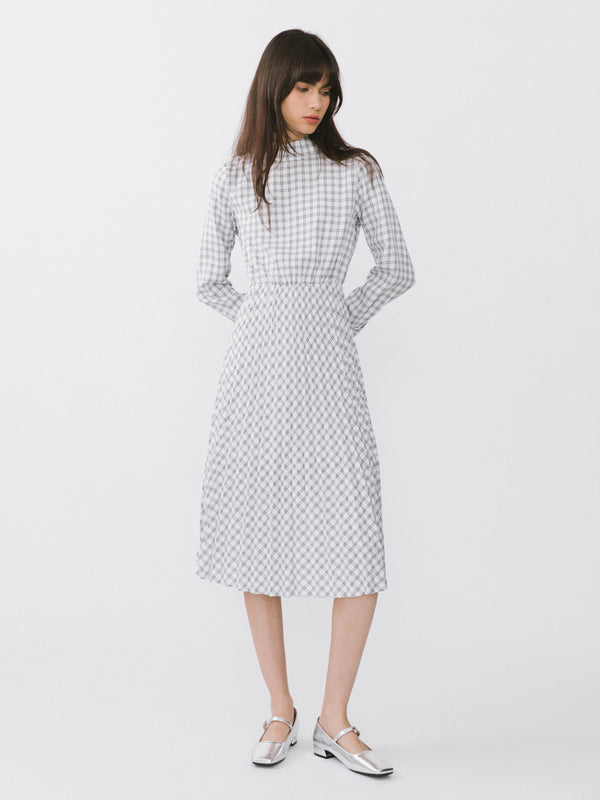 Cubic Tartan Neck Tie A-line Dress Pink