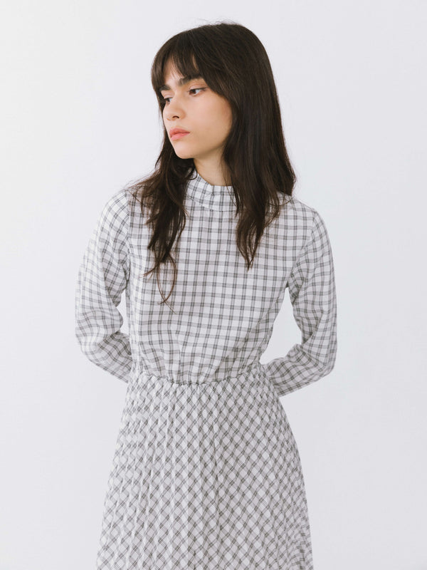 Cubic Tartan Neck Tie A-line Dress Pink