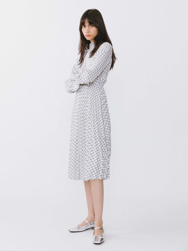 Cubic Tartan Neck Tie A-line Dress Pink