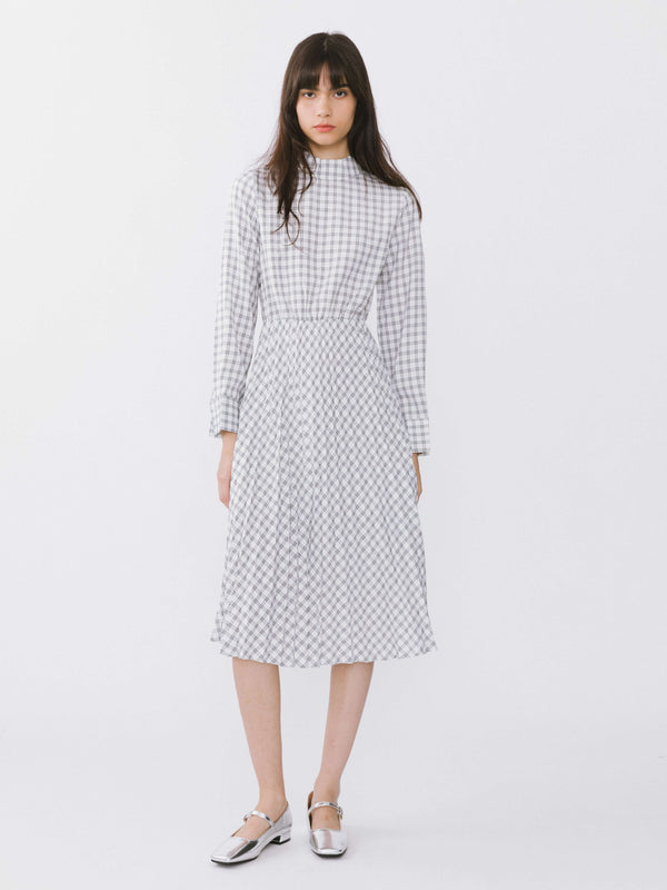 cubic Tartan Neck Tie A-line Dress Pink