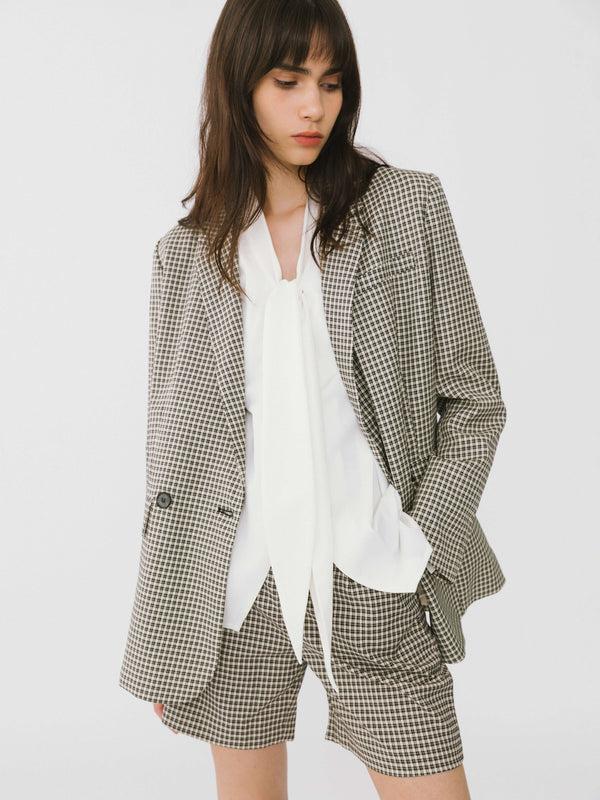 cubic Tartan Two-Piece Suit Khaki