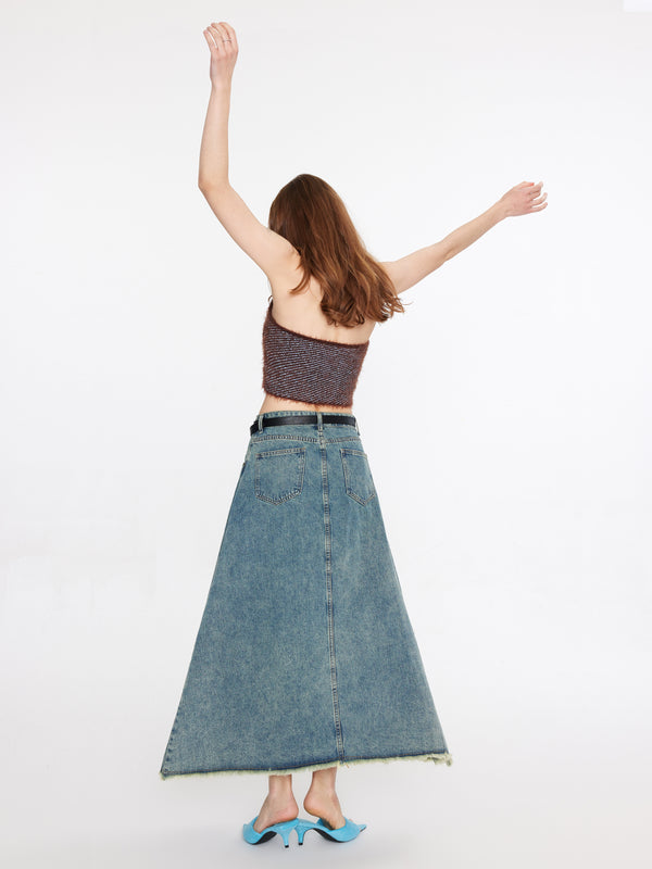 Cubic Thin Knit Cropped Halter Top Coffee