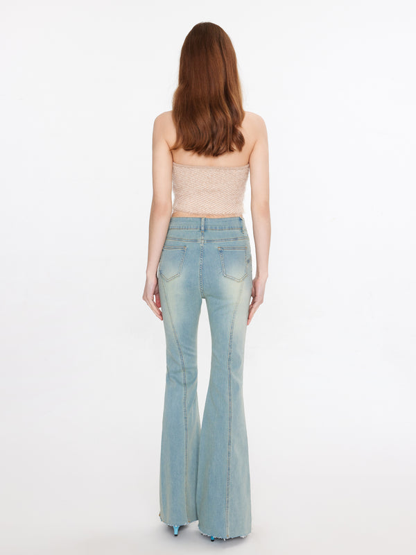 Cubic Thin Knit Cropped Halter Top Coffee