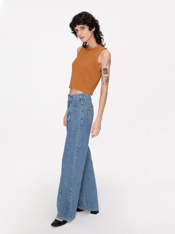 Cubic Thin Knit Fitted Vest Yellowish Brown