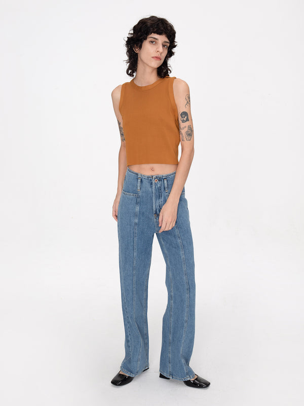 cubic Thin Knit Fitted Vest Yellowish Brown