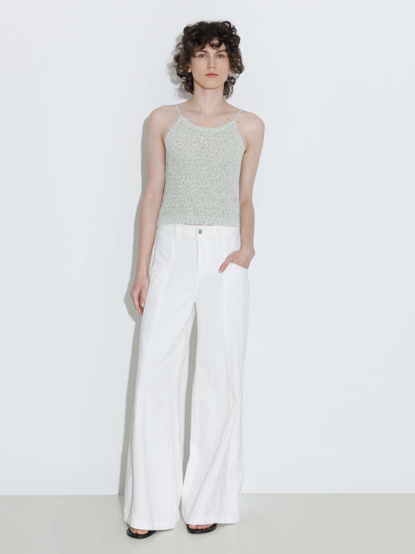 cubic Thin Strap Ribbed Knit Vest Cornsilk