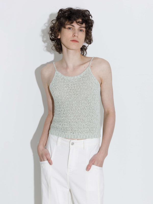 Cubic Thin Strap Ribbed Knit Vest Cornsilk