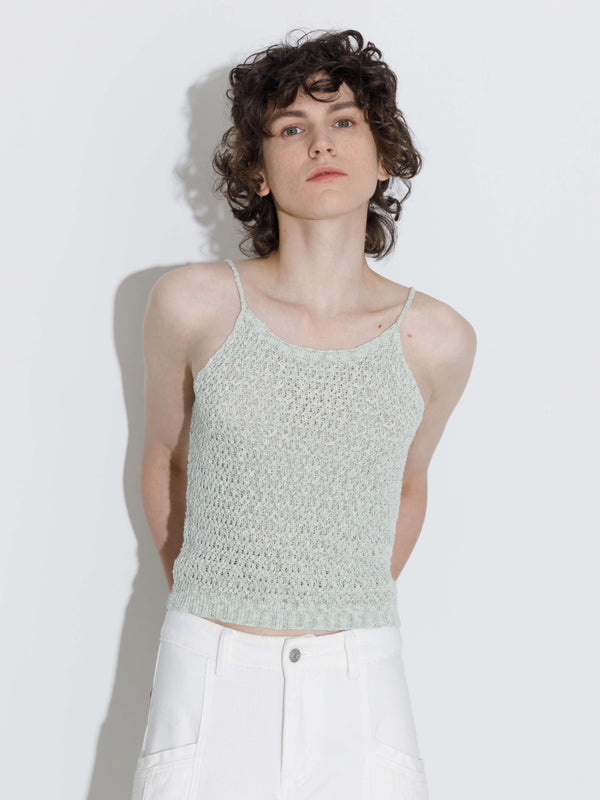 Cubic Thin Strap Ribbed Knit Vest Cornsilk
