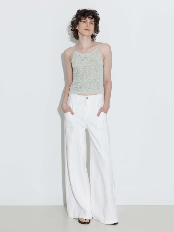 Cubic Thin Strap Ribbed Knit Vest Cornsilk