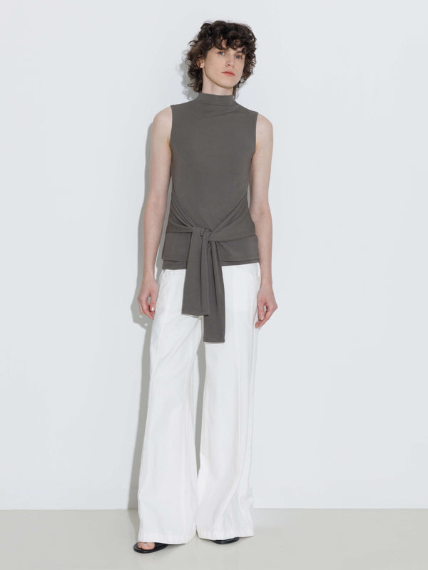 Cubic Tie-Detail Sleeveless Mock Neck Top Black