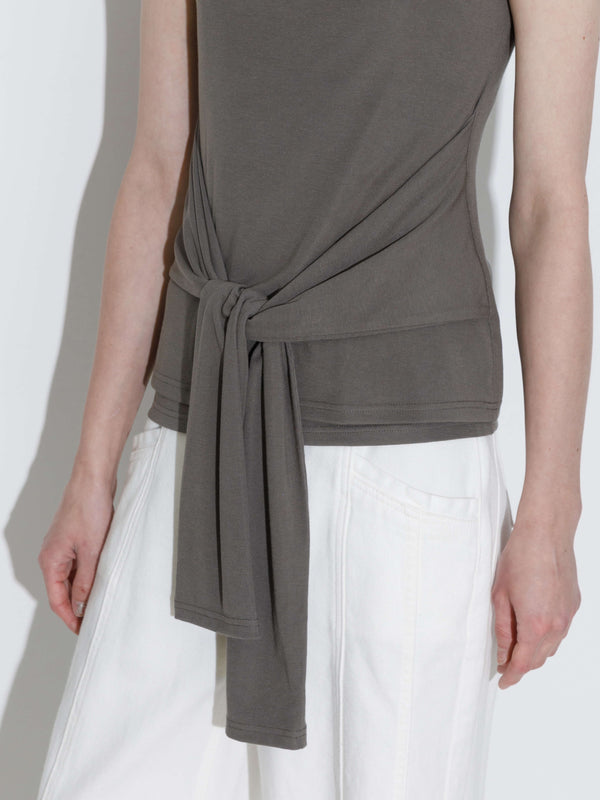 Cubic Tie-Detail Sleeveless Mock Neck Top Black