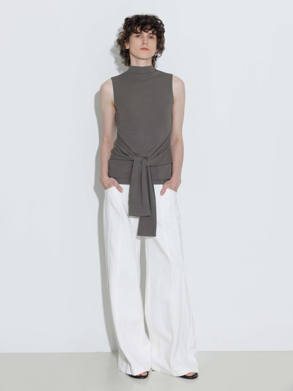 cubic Tie-Detail Sleeveless Mock Neck Top Black