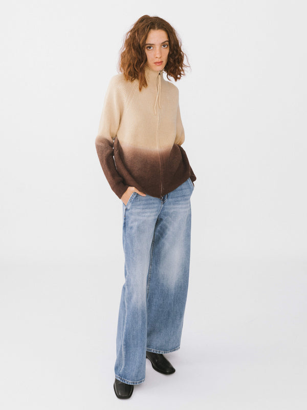 Cubic Tie-Dye Zipper Knit Cardigan Khaki